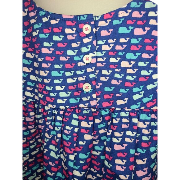 NWT Vineyard and Vines blue dress with multi-colored white print and pink trim 2 - Picture 4 of 6